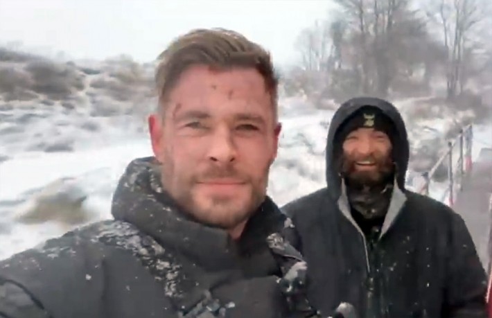 Крис Хемсворт поделился зимним видео со съемок Эвакуации 2